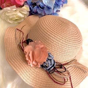 Small Pink Sun Hat Beach Hat With Floral Accent NEW!